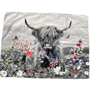 Highland Cow Yak Small Floral Tapestry Photography Dorm College Wall Art 37"x27"